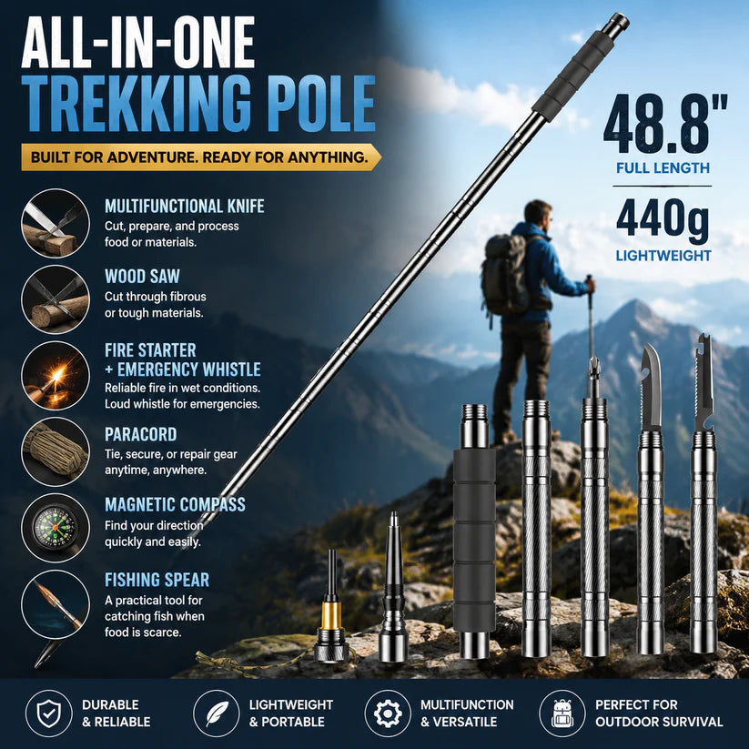 Multifunctional Tactical Hiking Staff – 15-in-1 Outdoor Survival Multi-Tool